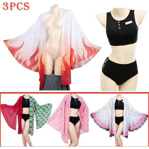 6 Styles Kochou Shinobu Swimwear Rengoku Kyoujurou Anime Demon Slayer Swimming Bikini Kimetsu No Yaiba Cosplay Swimsuit Girls
