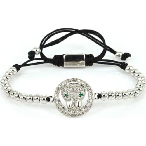 Top Sale Men Anil Arjandas Bracelets Leopard Head Micro White CZ Green Eye Briading Macrame Bracelet Feminina ZZB-10