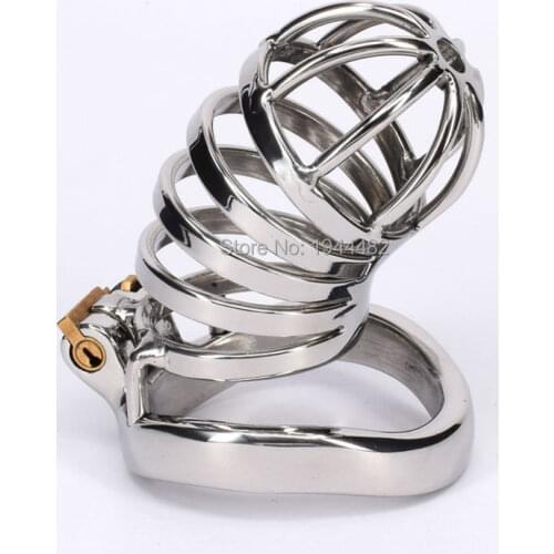 SODANDY Stainless Steel Male Chastity Belt Metal Cock Cage Devices Bondage Penis Sex Toys For Men Lock Gay Cockring Adult