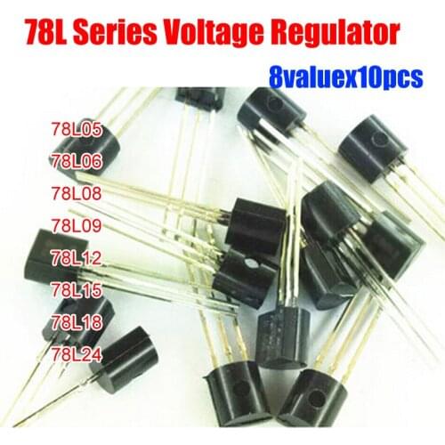 78L Series 8valuesx10pcs=80pcs Voltage Regulator Assorted Kit 78L05 78L06 78L08 78L09 78L12 78L15 78L18 78L24