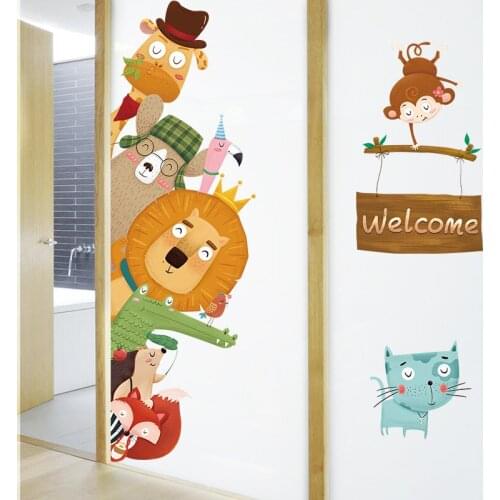 Wall Sticker 140*80CM Giraffe Lion Monkey DIY Nursery Wall Decor Cartoon Door Kids Room Decoration Wall Painting Baby Room Decor