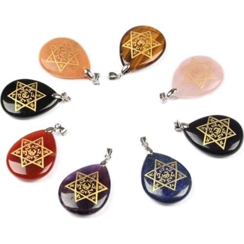 Natural crystal Engraving Sanskrit Six-pointed star array Mantra Peace pendants Reiki Religious jewelry accessories necklace
