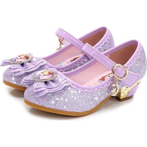 2019 Disney new childrens high heels Korean girls princess shoes Sofia single shoes baby girls crystal shoes