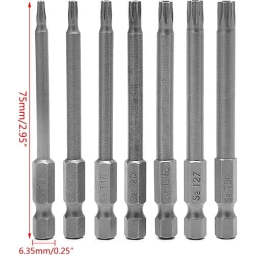 2021 NEW High Precision 7Pcs 75mm T8-T30 Magnetic Torx Screwdriver Bit 1/4 Inch Hex Shank