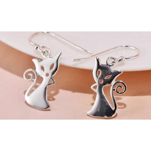 New Arrival S925 Silver Earrings Women Fashion Cat Dangle Earrings