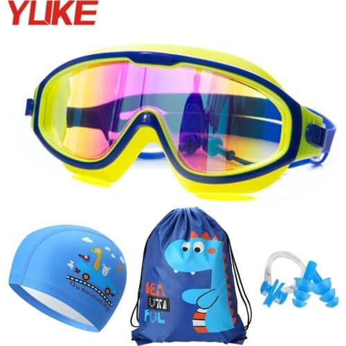 Yuke Waterproof Silicone Kids Swim Goggles for Children swimming glasses with Earplug Nose Clip Swim cap bag Set pool Eyewear