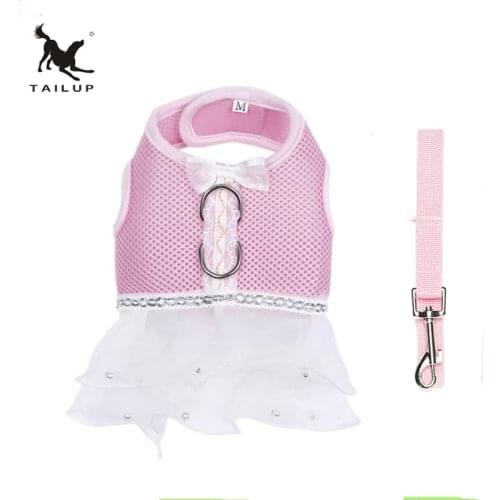 TAILUP High Ending Dog Clothes Chihuahua Yorkies Mesh Breathable Dresses Chiffon Wedding Dress With Leash 7Colors XS/S/M/L/XL