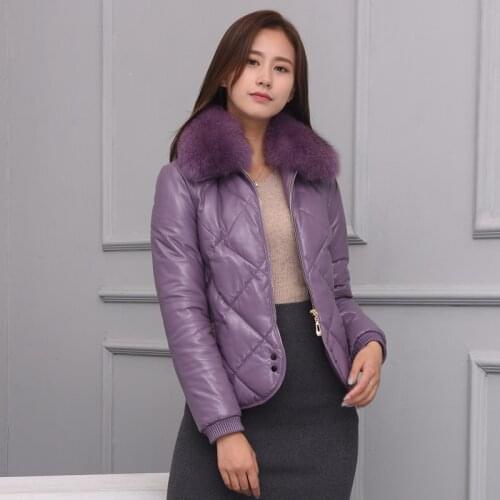 AYUSNUE 2020 Womens Fur Coat Female Sheepskin Coat Winter Jacket Women Fox Fur Collar Down Jacket Real Leather Jackets MY4239