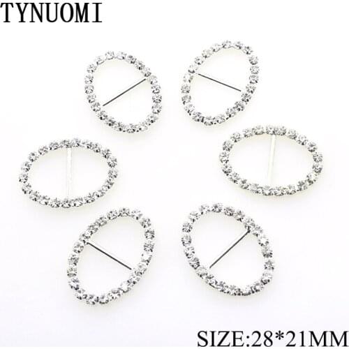 TYNUOMI 10pcs/lot28*21MM Oval Rhinestone Pole Buckle Wedding Invitation Accessories DIY Clothing Decoration Materials