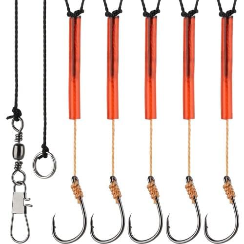 DONQL Fishing Hooks String Jumpers Stainless Steel Hook With Strong Fishing Leash Rolling Swivel Single Carp Fishhook Tackle