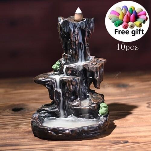 Resin Mountain Shape Smoke Waterfall Backflow Incense Burner Censer Holder Decor Aromatherapy Furnace Aromatic Home Office Craft