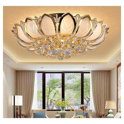 Modern Lotus Flower Crystal Ceiling Lamps Gold Crystal Ceiling Lights Fixture European Luxury Bedroom Home Indoor Club Lighting