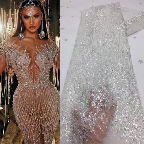 5yards/pc) High grade sequins and beads embroidered African wedding lace 2021 newest French net lace for gorgeous dress FXZ051