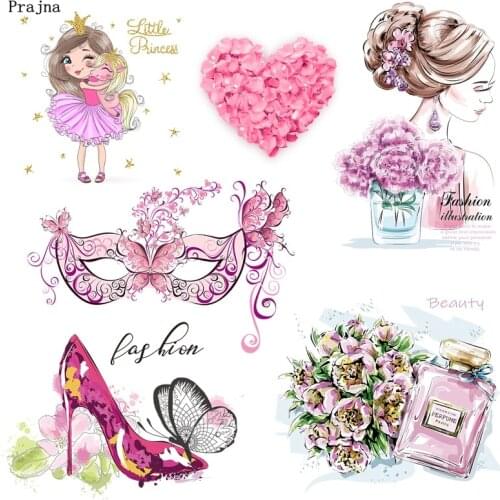Prajna Fashion Girl Iron On Transfers Vynil Heat Transfer Butterfly Heels Ironing Stickers T-shirt Thermal Patches For Clothing