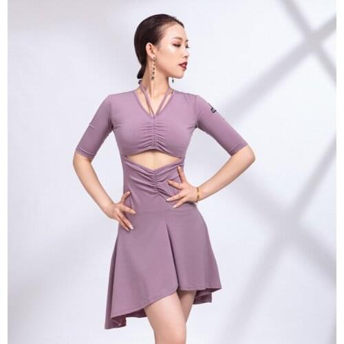 Latin Dance Practice Clothes Adult Sexy Mid-Sleeved Dress Rumba Chacha Samba Latin Dance Competition Dresses For Women DQS7302