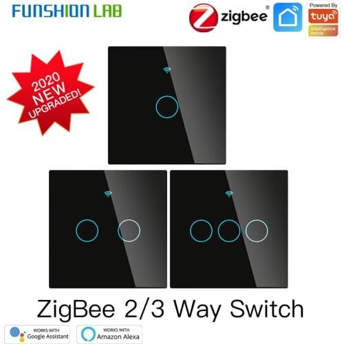 ZigBee Wall Touch Smart Light Switch With Neutral/No Neutral ,No Capacitor Smart Life/Tuya Works with Alexa,Google Hub Required