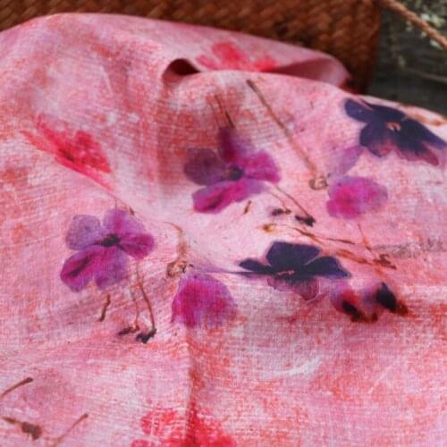 High end natural pure ramie fabric digital printing tissu summer style clothing robe dress material