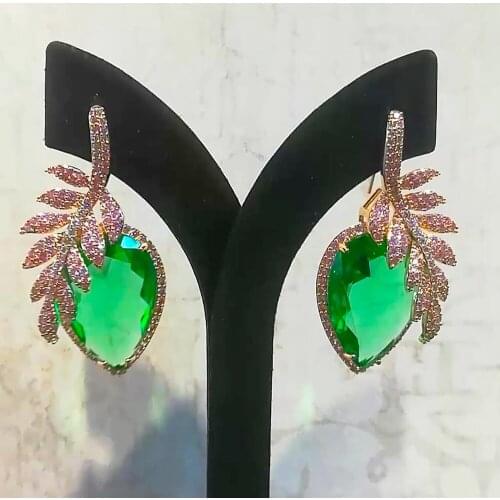 High Quality Luxury Statement Drop Earring Women Clear Green Yellow Mirco CZ Paved Cubic Zircon Bridal Wedding Jewelry 2020 New