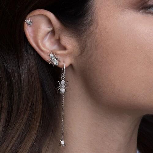 SLJELY 2019 January New 925 Sterling Silver Ants Earrings Cubic Zirconia Stones Insect Earring Fine Women Luxury Brand Jewelry