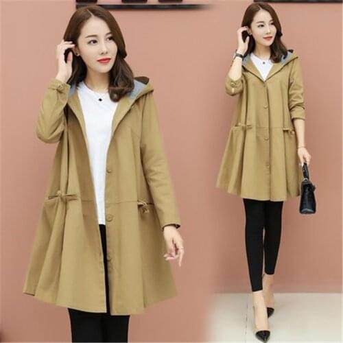 Women Fashion 2019 New Hooded Trench Coat Korean Spring Autumn Plus Size Long Ladies Coat Loose Outerwear Womens Windbreaker 3XL