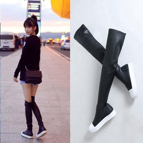 Comemore Womens Over-the-knee Boots 2021 New Sweet Girls Shoes Women Boots Leather Elastic Flat Casual Leisure Student Shoes 40