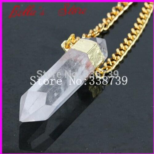 1pc Nature Clear Crystal Quartz Hexagonal Point Gems Stone Necklace In 24K Gold Chain Nature Druzy Quartz Pendant Necklace