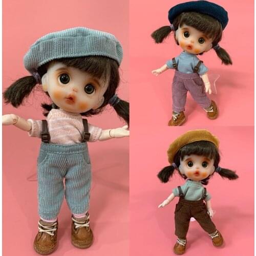 1 PCS Corduroy Overall + Pants + T-shirt Outfits Suit for OB11, 1/12 BJD Doll Clothes Accessories Toy