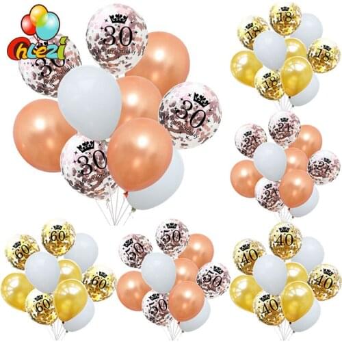 10pcs Birthday Balloons Rose Gold Transparent Confetti Latex Balloon for 18 21 30 40 50 60th Happy Birthday Party Decorations