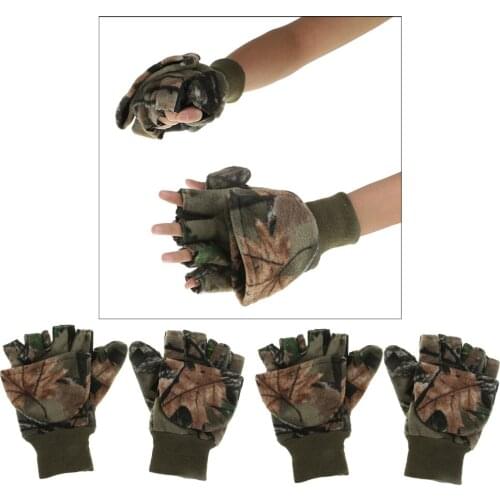 2 Pairs Winter Fishing Gloves Anti Slip Warm Breathable Flip Mitts Camo for Fishing Surfcasting Cycling Hunting Sports Gloves