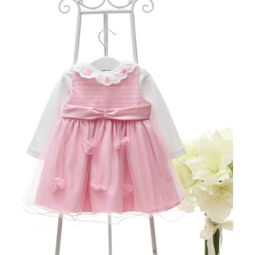 2019 Newborn baby Kids Pink Princess Lovely Childrens Party Dresses For Baby Flowers Bow Tie Girl Dress Wedding Formal Dress