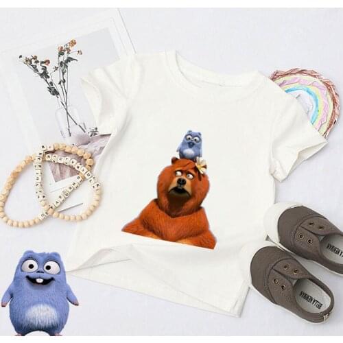 2021 Kids Boy T-shirt Baby Cartoon Grizzy Bear Lemmings Print Childrens Top Crew Neck Boys T Shirts Harajuku T Shirt For Girls
