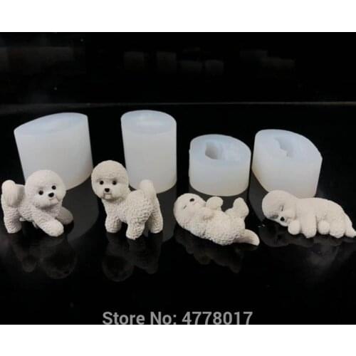 4pcs/Set Bichon Cake Silicone 3d Teddy Mold Dog Chocolate Baking Animal Mini Sleeping Dog Molds for plaster gypsum soap forms