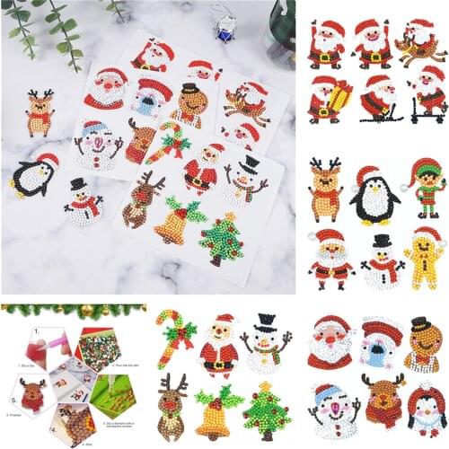 6Pcs Diamond Painting Sticker Christmas Series Diamond Mosaic Children DIY Handmade Sticker Craft Home Item Decor Christmas Gift