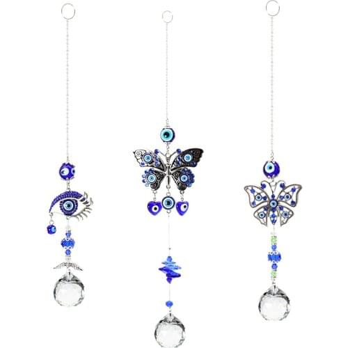 Shiny Demon Eye Crystal Hanging Prism Ball Chakra Beads Strand Design Butterfly Pendant Chandelier Decoration Lucky Charm