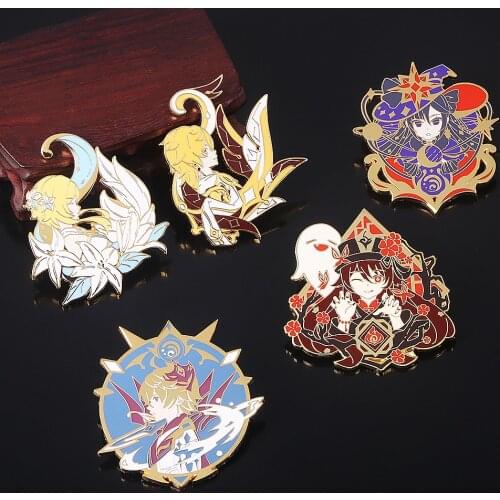 Anime Genshin Impact Wendi Tartaglia Pins Brooch Ganyu Keqing Xiao Lumine Figure Enamel Badge Brooches Lapel Pin Jewelry Gift