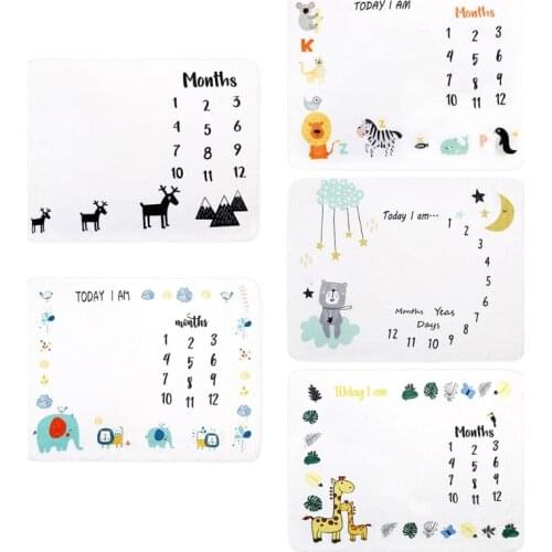 Baby Monthly Record Growth Milestone Blanket Newborn Photography Props Creative Cartoon Animal Background Cloth