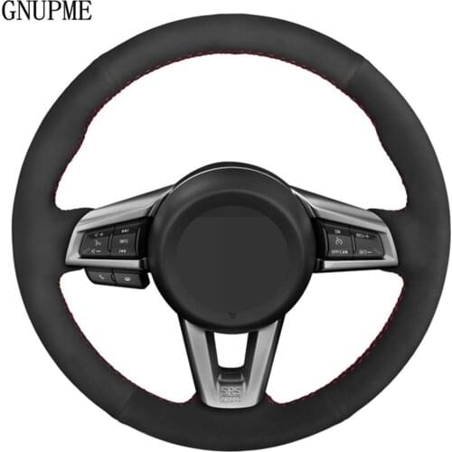 DIY Hand-stitched Black Genuine Leather Suede Car Steering Wheel Cover For Mazda MX-5 2015 2016 2017 2018 2019 2020