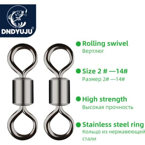 DNDYUJU 100/200PCS Fishing Connector Barrel Bearing Rolling Swivel Solid Stainless Steel Ring For Fishing Hooks Lure Fish Tackle