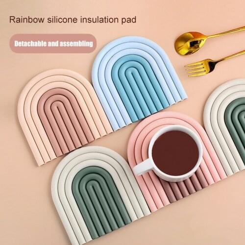 Home Silicone Removable Rainbow Coaster Table Mat Removable Non-slip Heat Insulation Pad Kitchen Accessories for Pot Plate Home