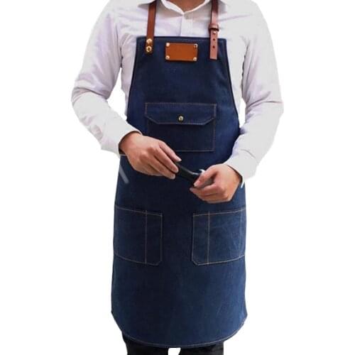 Denim Aprons Simple Chef Cafe Uniform Aprons Unisex Jeans Aprons for Woman Mens Male Ladys Kitchen Cooking Pinafores
