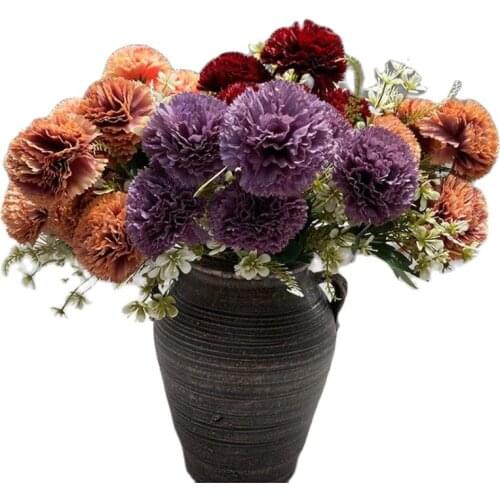 6Pcs Fake Carnation (6 Stem/Bunch) 13" Length Simulation Chrysanthemum Ball for Wedding Home Decorative Artificial Flowers