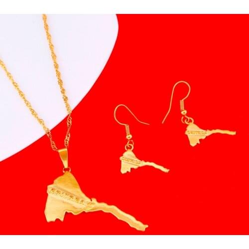 Gold Color Eritrea Map Pendant Necklaces Set For Women Jewelry Map Of Eritrea Habesha Ethiopia