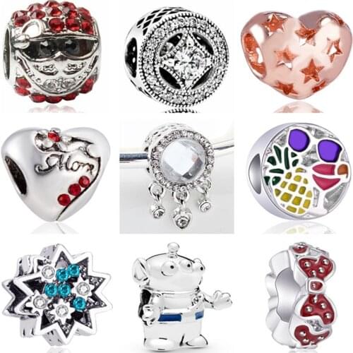 Colorful DIY Hearts Stars Flowers Conch Santa Claus Crystal Beads Charms Fit Pandora Bracelets & Bangles for Women Jewelry Gifts