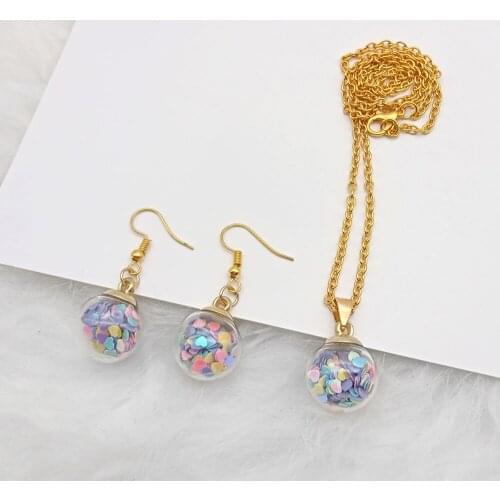 Colorful Lucky Wishing Love Glass Bottle Starry Sky Crystal Ball Handmade Creative Earrings Earrings Pendant Necklace Set