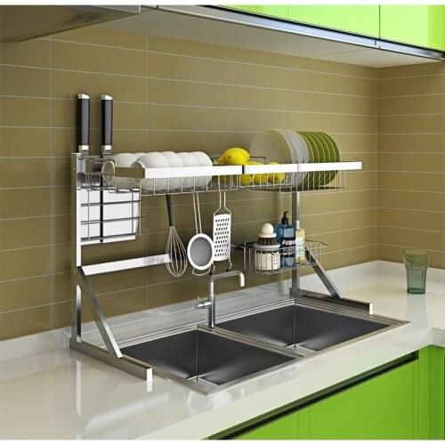 Kitchen Rack Supplies 2 Layer Storage Rack Pool Put Dish Rack Cupboard 64 Or 84cm Stainless Steel Drying Bowl Sink Rack Drain