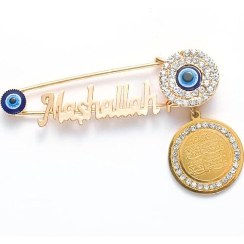 Islam Muslim Zircon Pendant Quran Verses Mashallah Brooch Baby Brooch Pins Amulet Jewelry