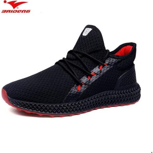 Baideng Breathable Mens Sneakers Black Red Ultra Light Sports Shoes for Male Sweat-Absorbent Shoes Zapatos corrientes de verano