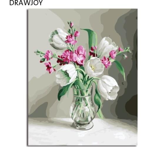 DRAWJOY Framed DIY Painting By Numbers Flower DIY Digital Canvas Oil Painting Home Decor For Living Room Wall Art