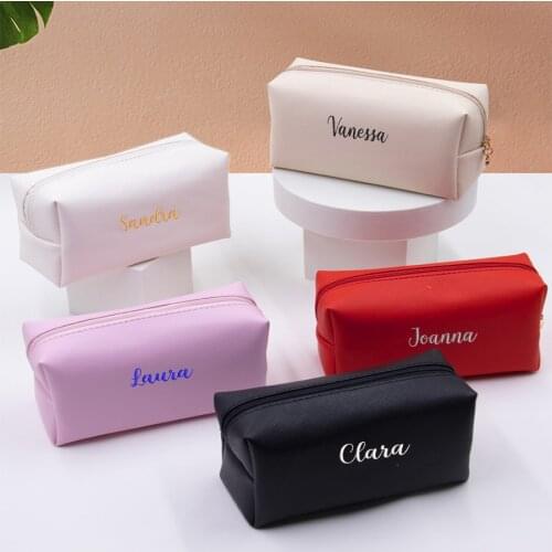 Personalized Embroidery Small Makeup Bag PU Leather Travel Cosmetic Pouch Toiletry Bag for Women Portable Water-Resistant