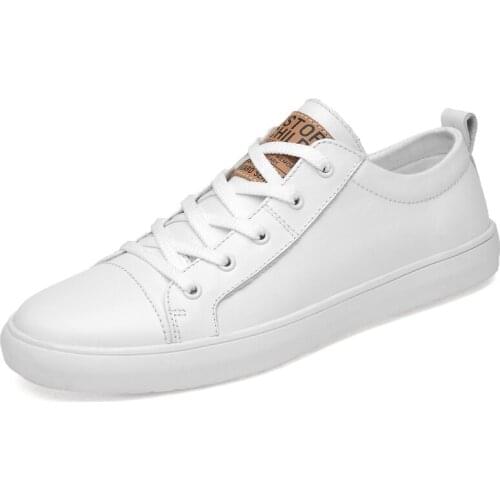 Summer Classic New Mens lace up leather white shoes mens fashion casual flat shoes driving outdoor wear-resistant shoes